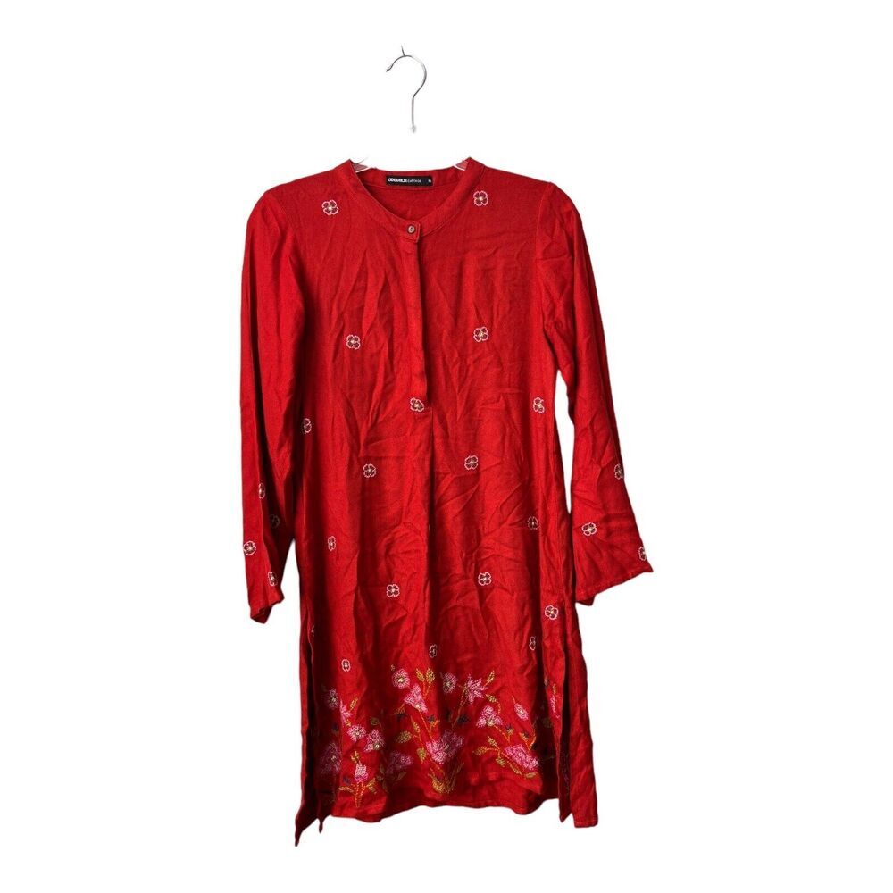 Generation Cattage Dress Womens 10 Orange Embroidered Floral Cotton Long Sleeve